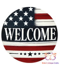 Red White and Blue Welcome Round Hanging Door Sign Door Sign