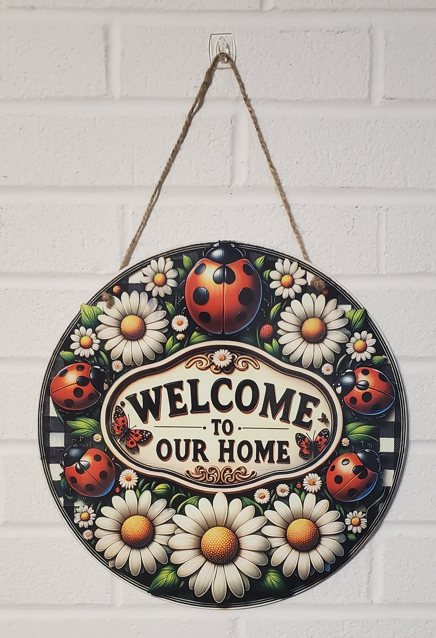 Daisies and Lady Bugs Round Hanging Door Sign