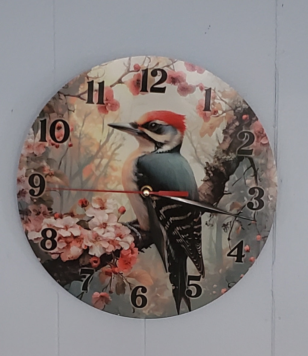 Woodpecker Aluminum Wall Clock