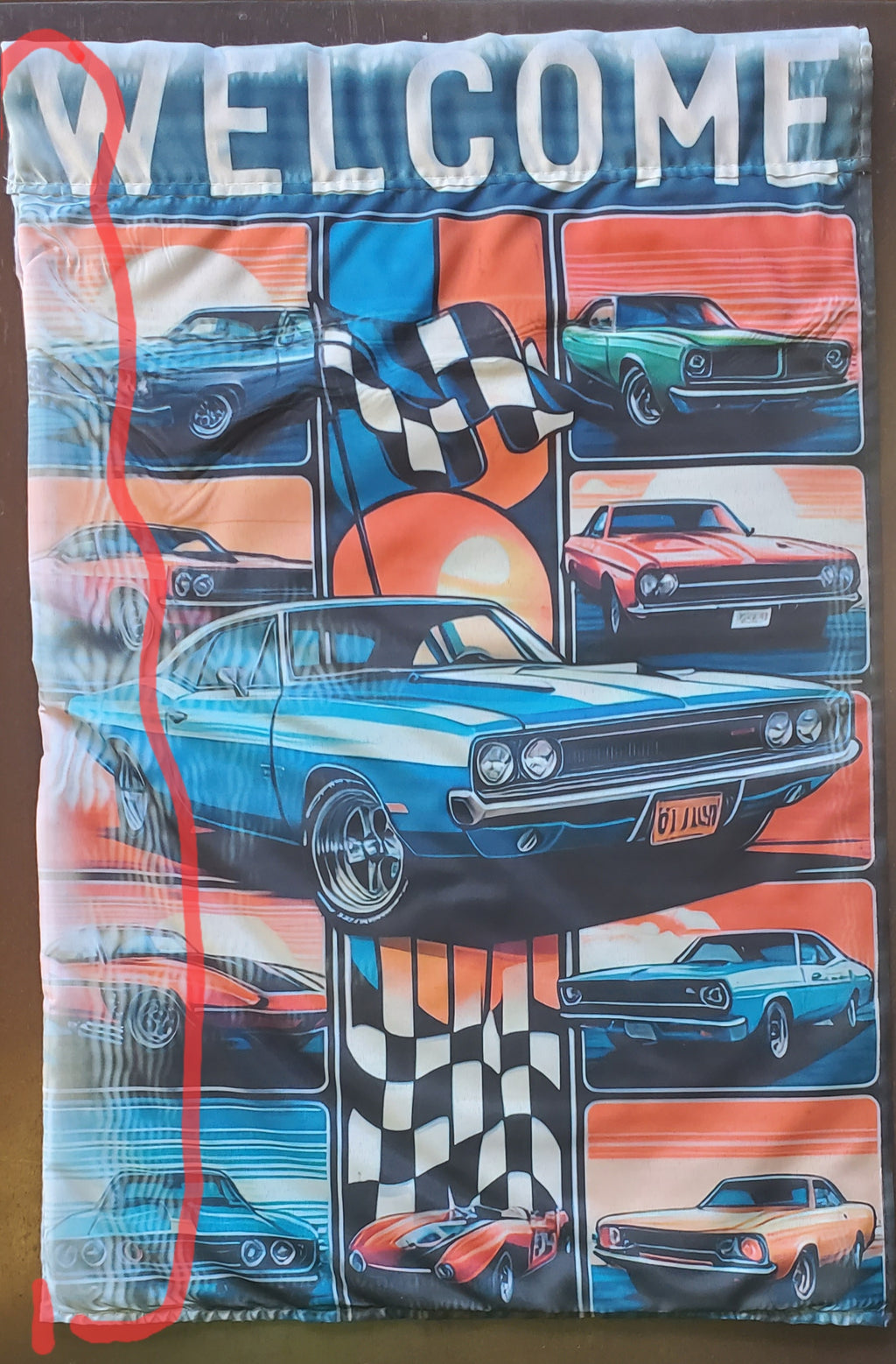 Classic Cars Garden Flag DEFECT