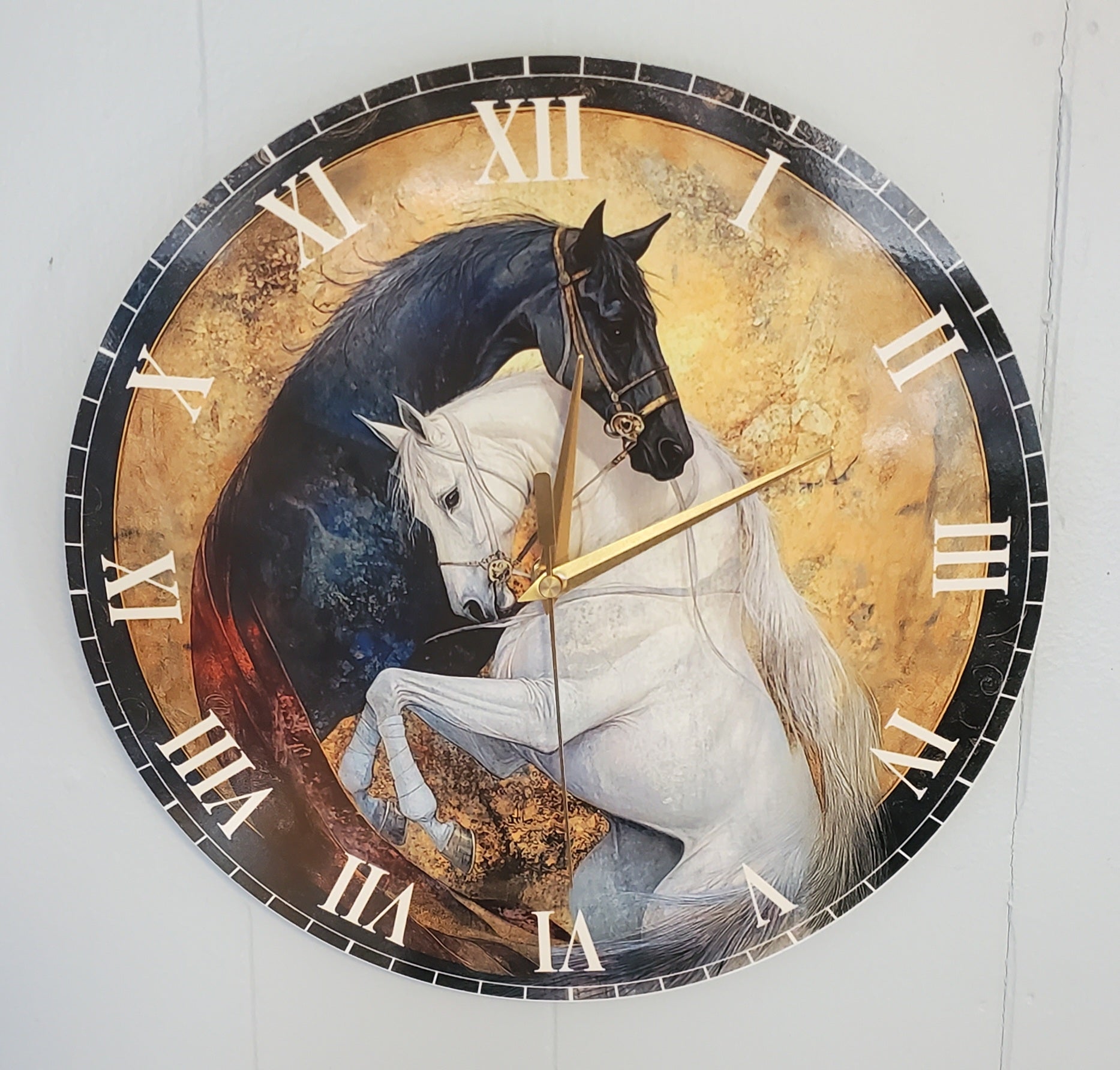 Ying and Yang Horses Aluminum Wall Clock
