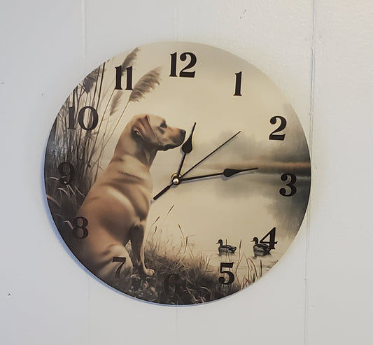Yellow Lab and Lake Aluminum Wall Clock