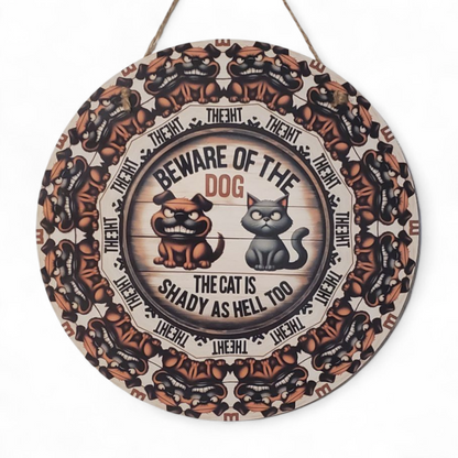 Beware of the Dog Round Hanging Door Sign