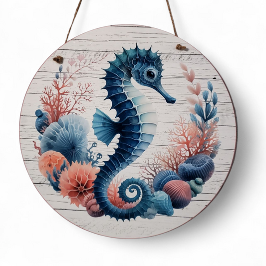 Seahorse Round Hanging Door Sign
