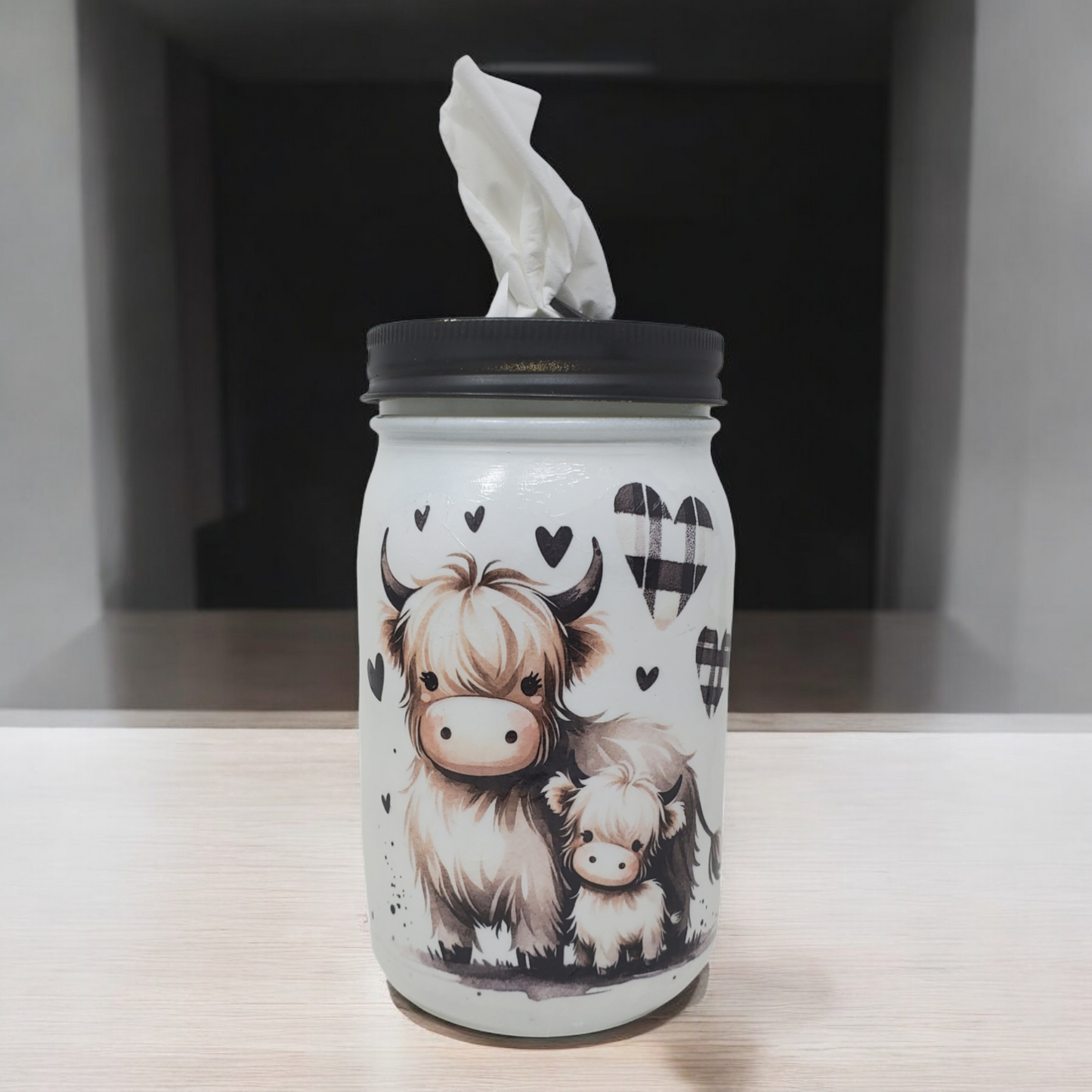 Highland Cow Plaid Mason Jar