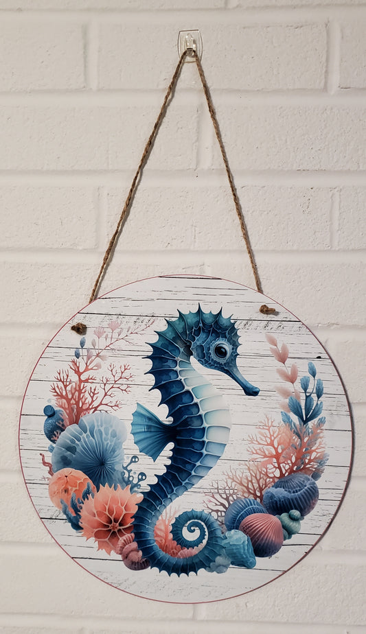 Seahorse Round Hanging Door Sign