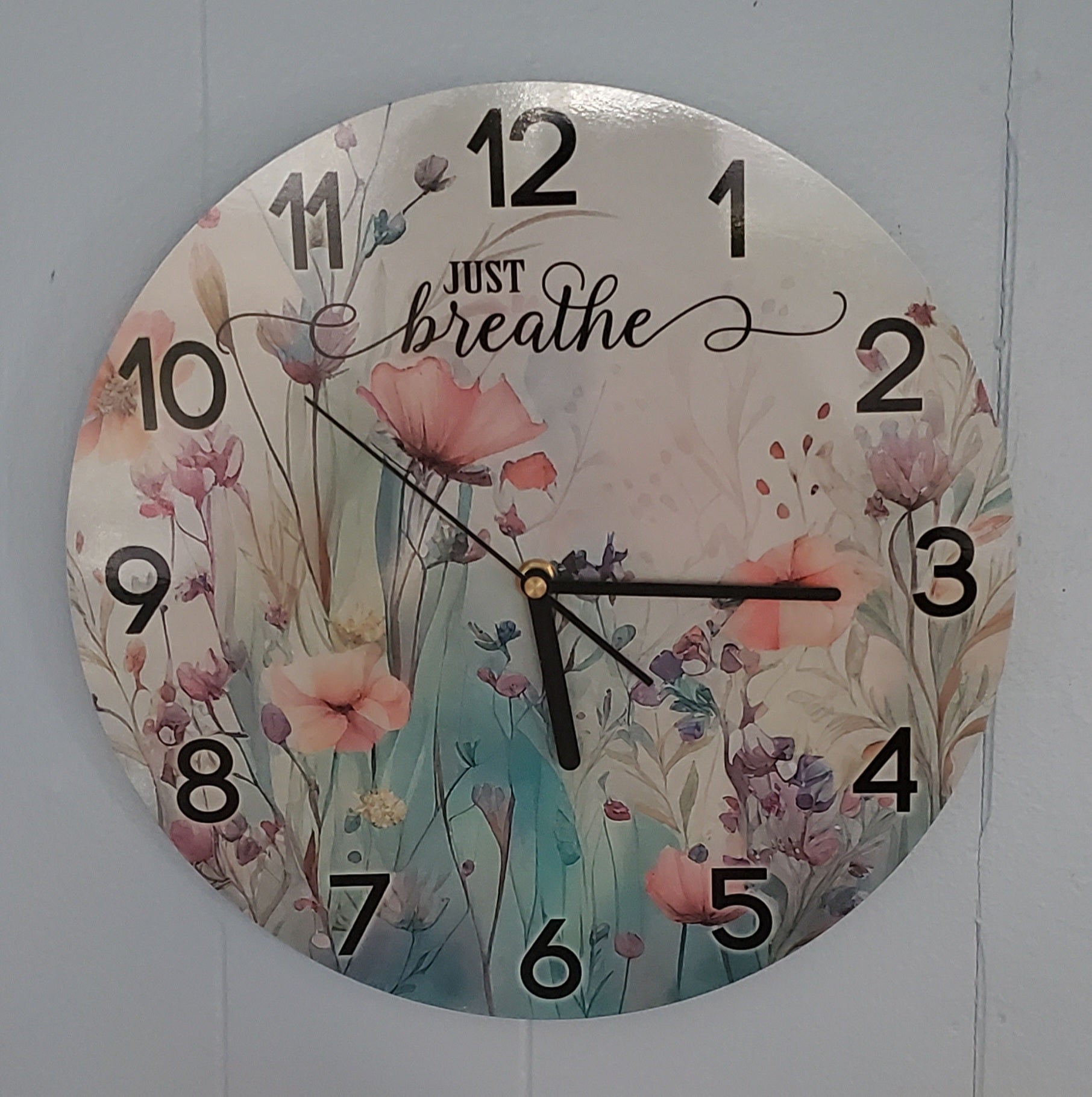 Floral Just Breathe Aluminum Wall Clock