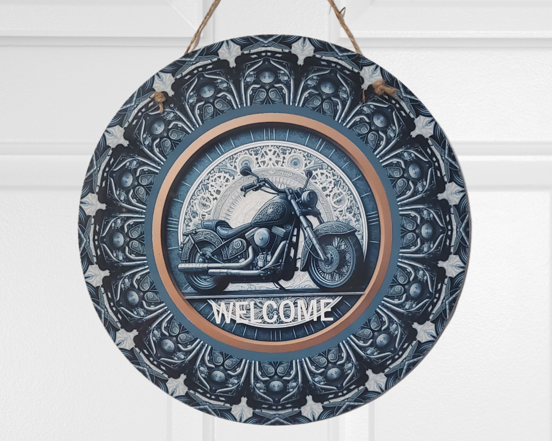 Motorcycle Welcome Round Hanging Door Sign