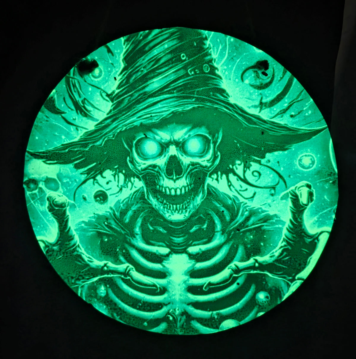Skeleton Witch Glow In The Dark Metal Door Sign