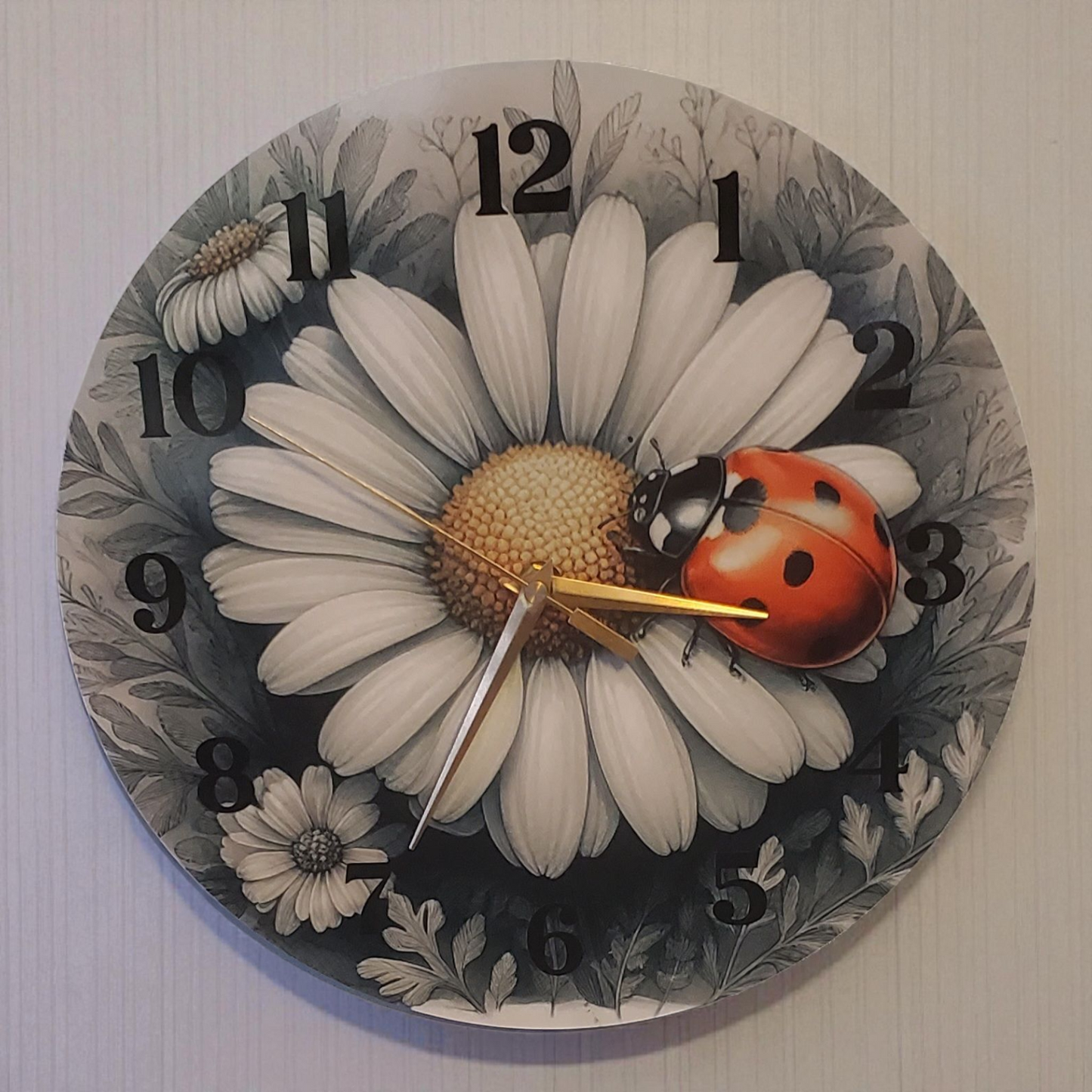 Lady Bug and Daisy Aluminum Wall Clock