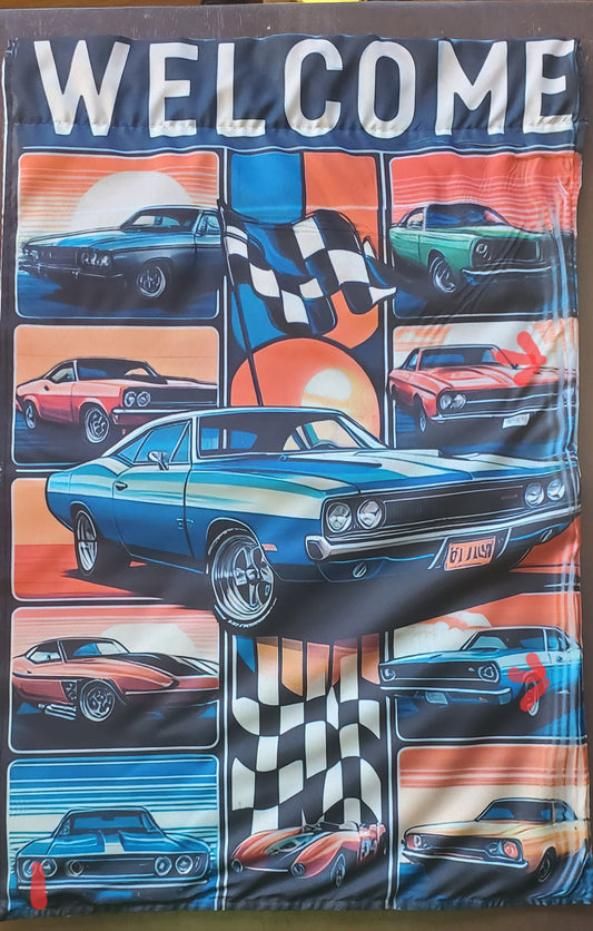 Classic Cars Garden Flag DEFECT