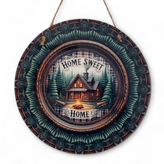 Home Sweet Home Cabin Round Hanging Door Sign