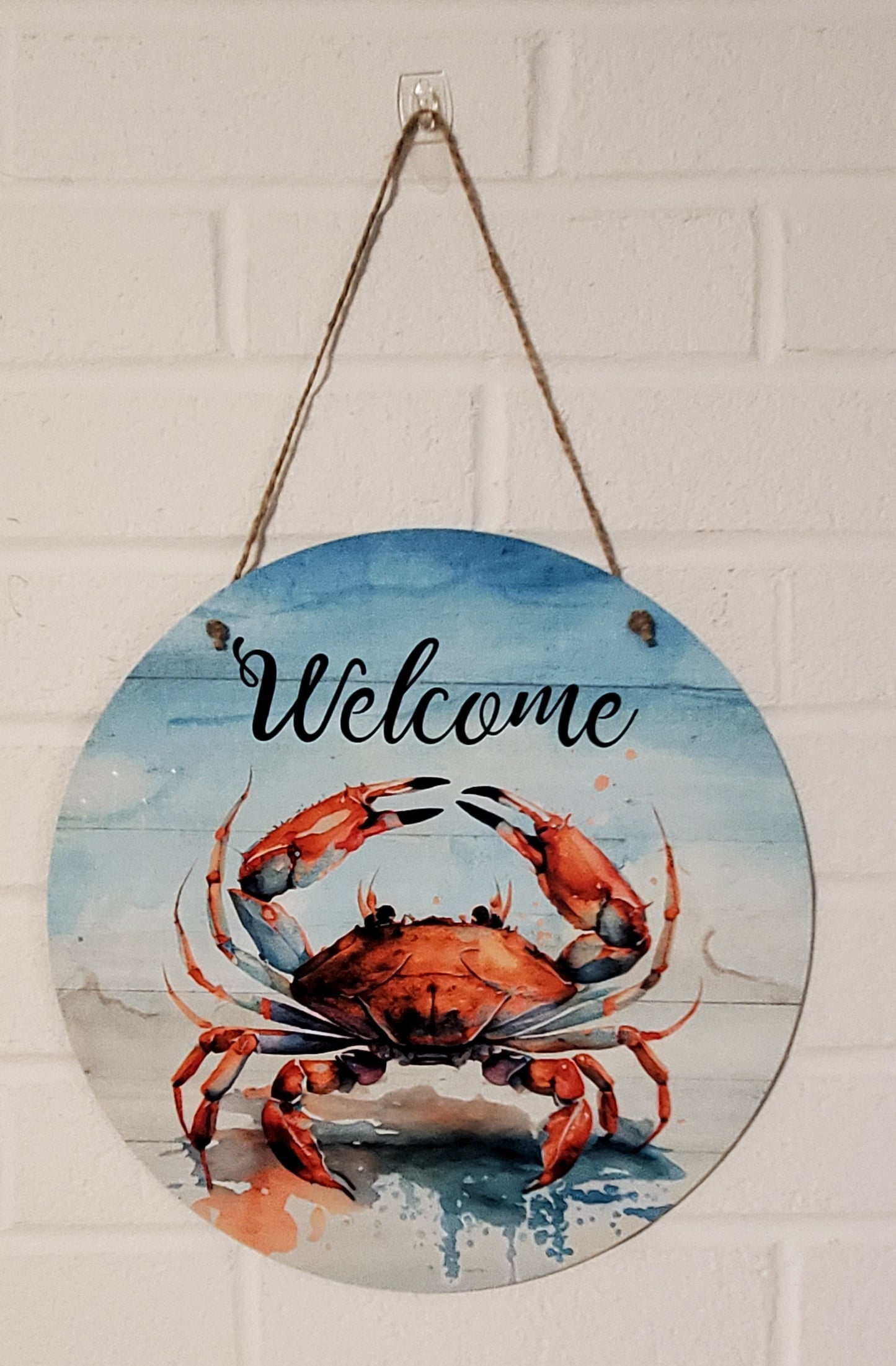 Welcome Crab Round Hanging Door Sign