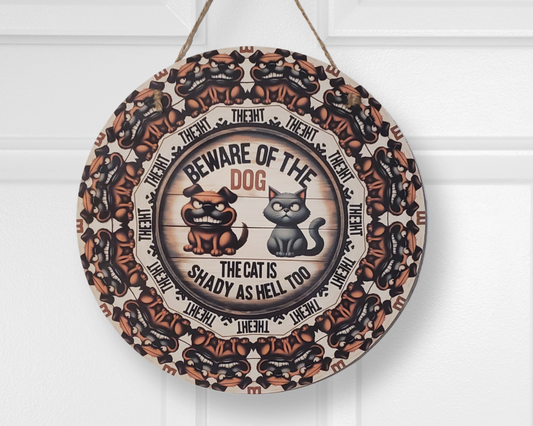 Beware of the Dog Round Hanging Door Sign