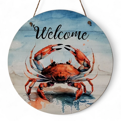 Welcome Crab Round Hanging Door Sign