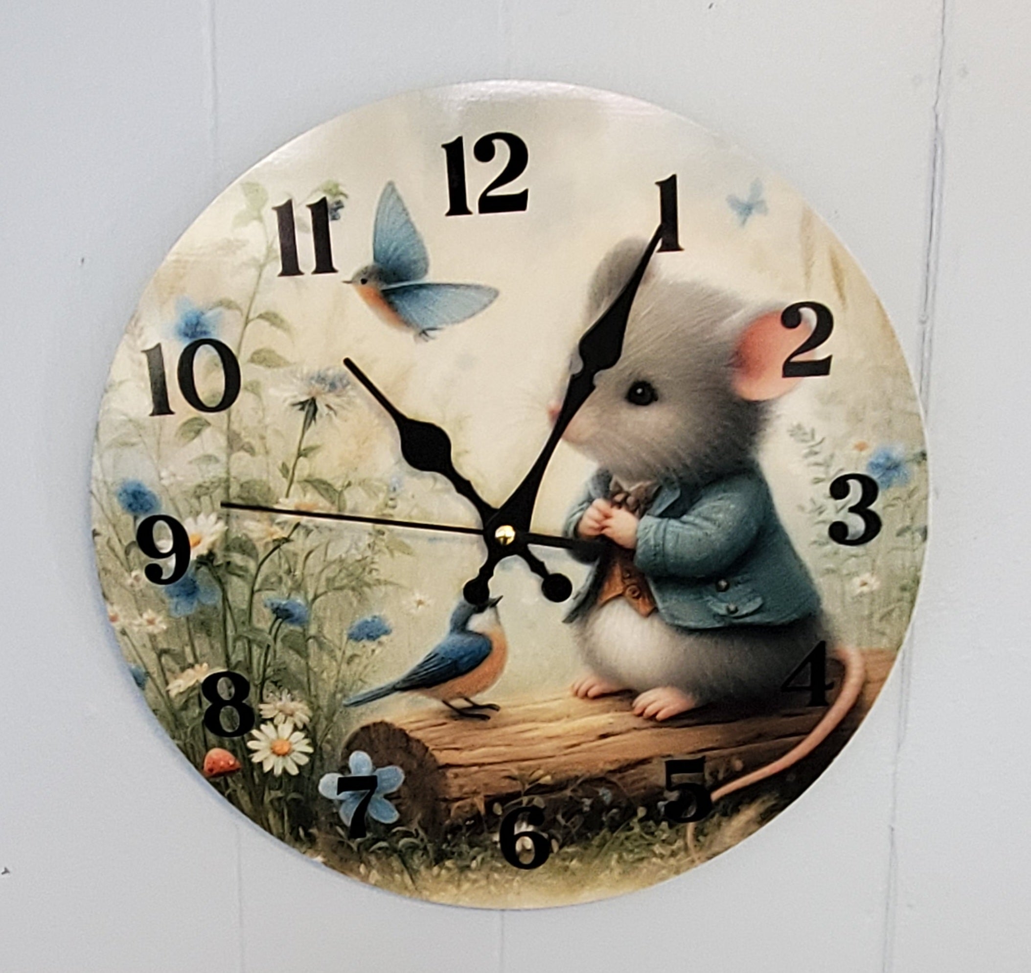 Cute Mouse and Bird Aluminum Wall Clock
