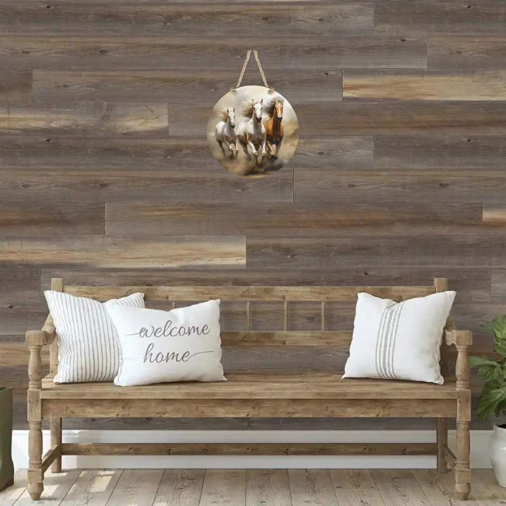 Running Horses Round Hanging Door Sign - Door Sign
