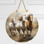 Running Horses Round Hanging Door Sign - Door Sign