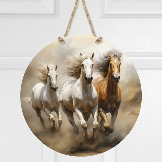 Running Horses Round Hanging Door Sign - Door Sign