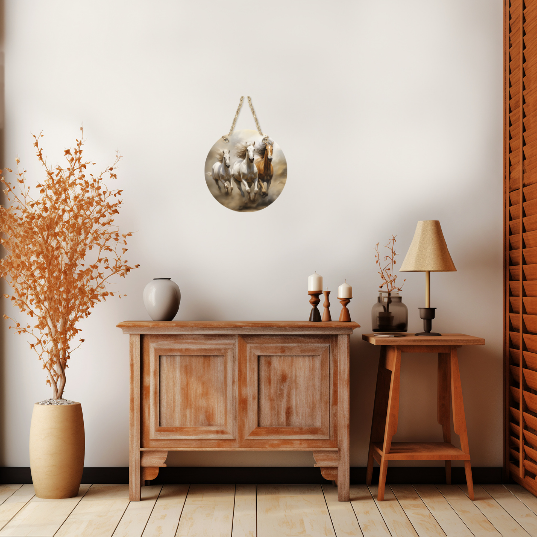 Running Horses Round Hanging Door Sign - Door Sign