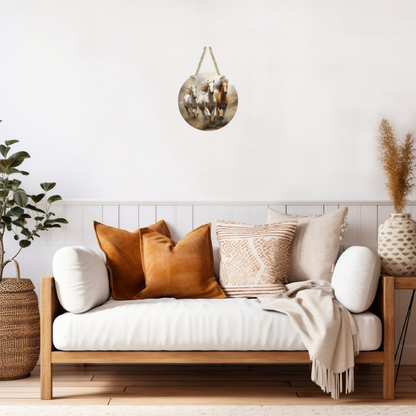 Running Horses Round Hanging Door Sign - Door Sign