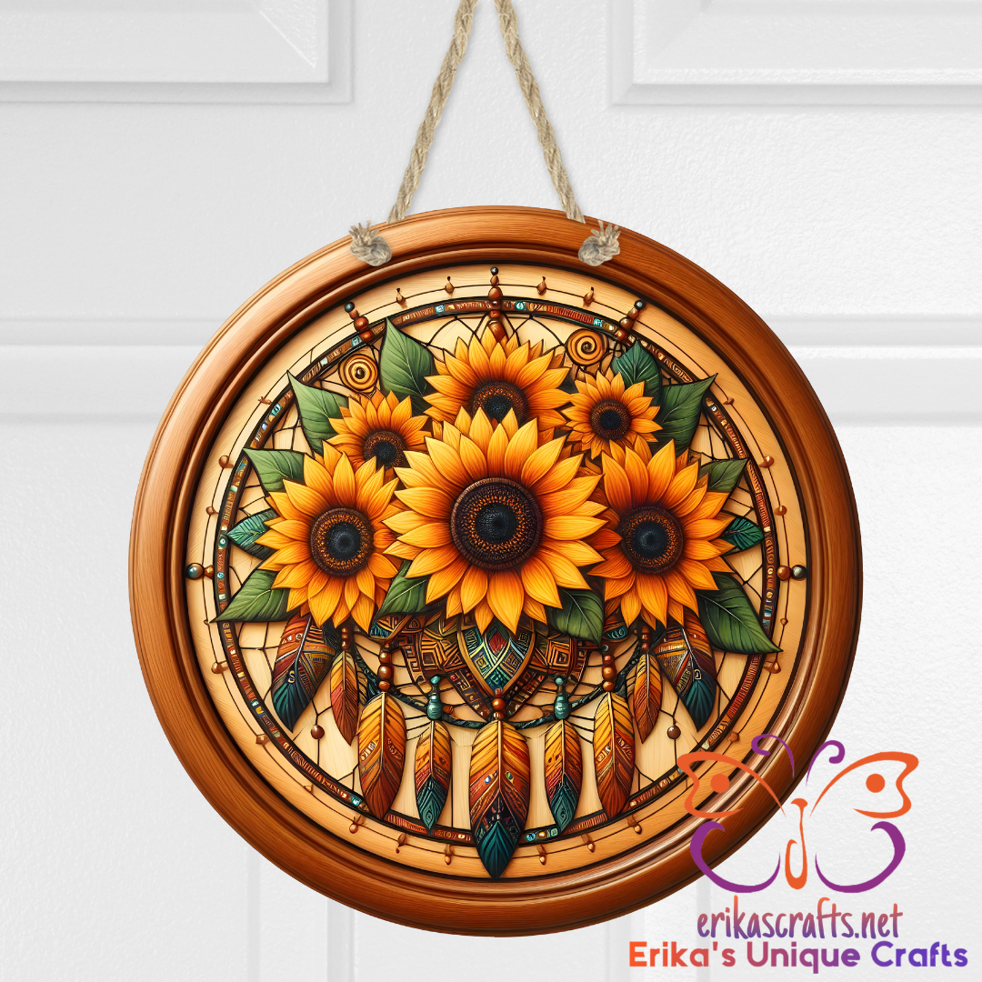 Fall Rustic Sunflower Dreamcatcher Metal Door Sign