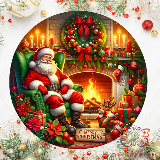 Santa Hearth Round Hanging Door Sign Door Sign