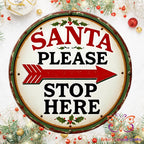 Santa Please Stop Here Round Hanging Door Sign Door Sign