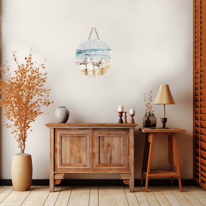 Seagulls on the Beach Round Hanging Door Sign - Door Sign