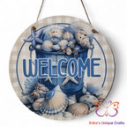 Seashell Bucket Welcome Round Hanging Door Sign Door Sign