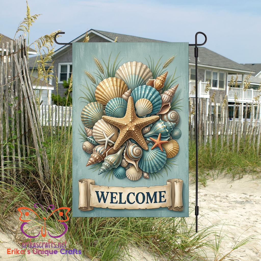 Welcome Seashells Garden Flag