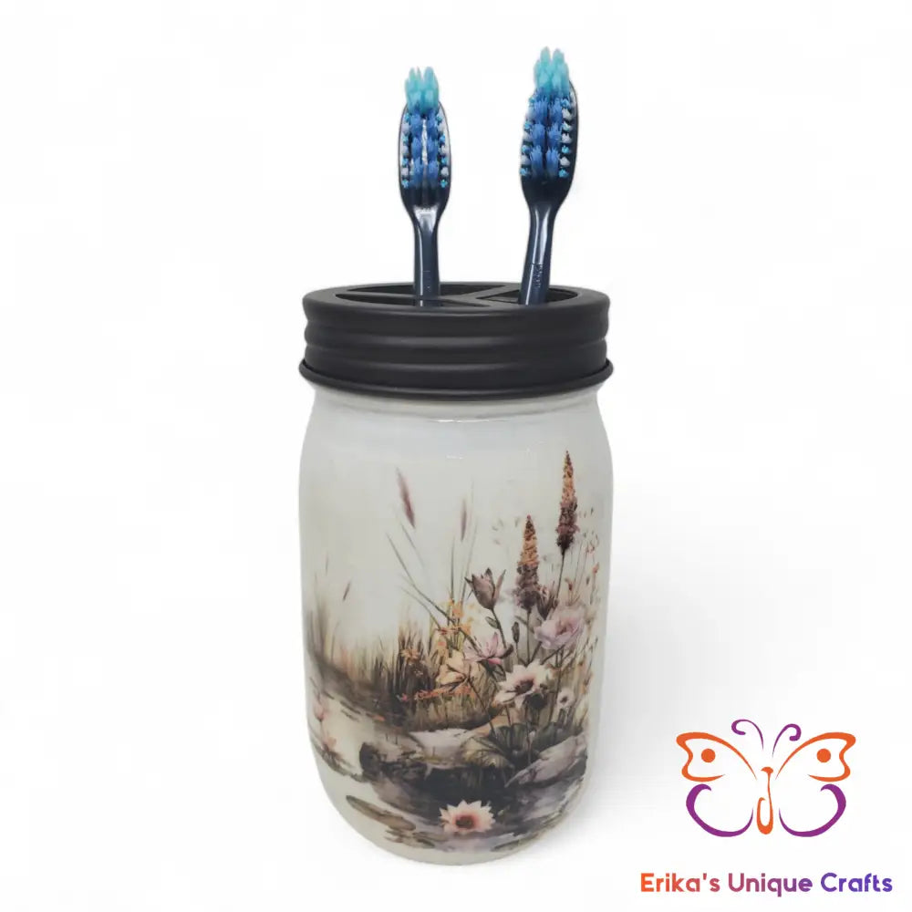 Serene Pond Mason Jar Toothbrush Holder Mason Jar