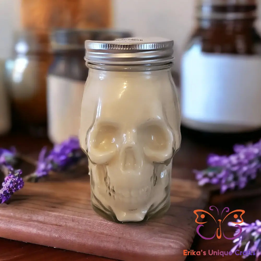Skull Mason Jar Candles Lavender Vanilla / White / Parasoy Candles