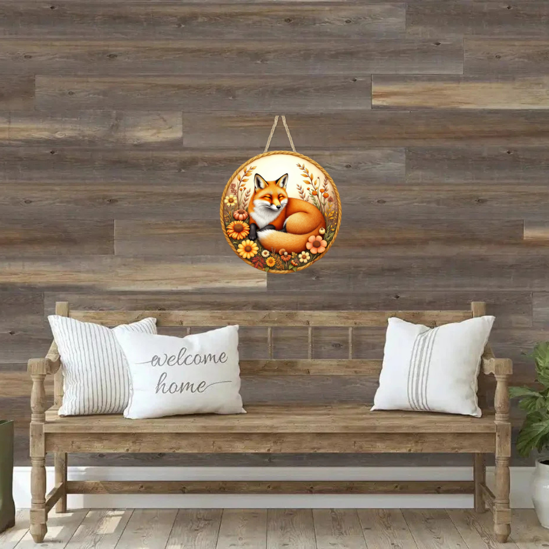 Sleepy Fox Round Hanging Door Sign