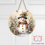 Snowman and Pine Round Hanging Door Sign Door Sign