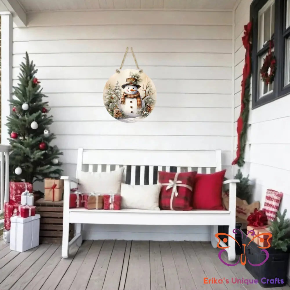 Snowman and Pine Round Hanging Door Sign Door Sign