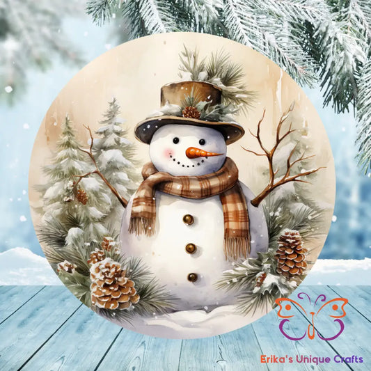 Snowman and Pine Round Hanging Door Sign Door Sign