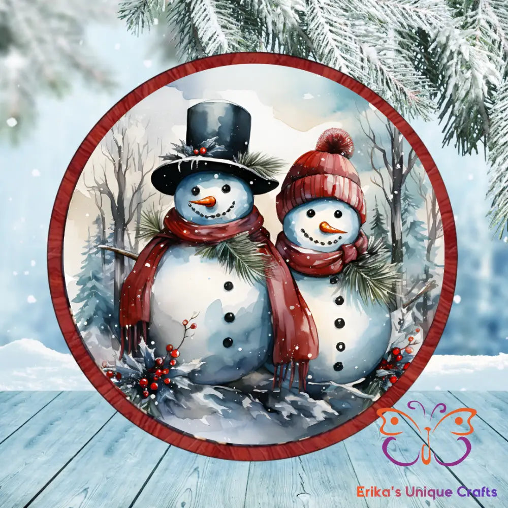 Snowman Couple Round Hanging Door Sign Door Sign