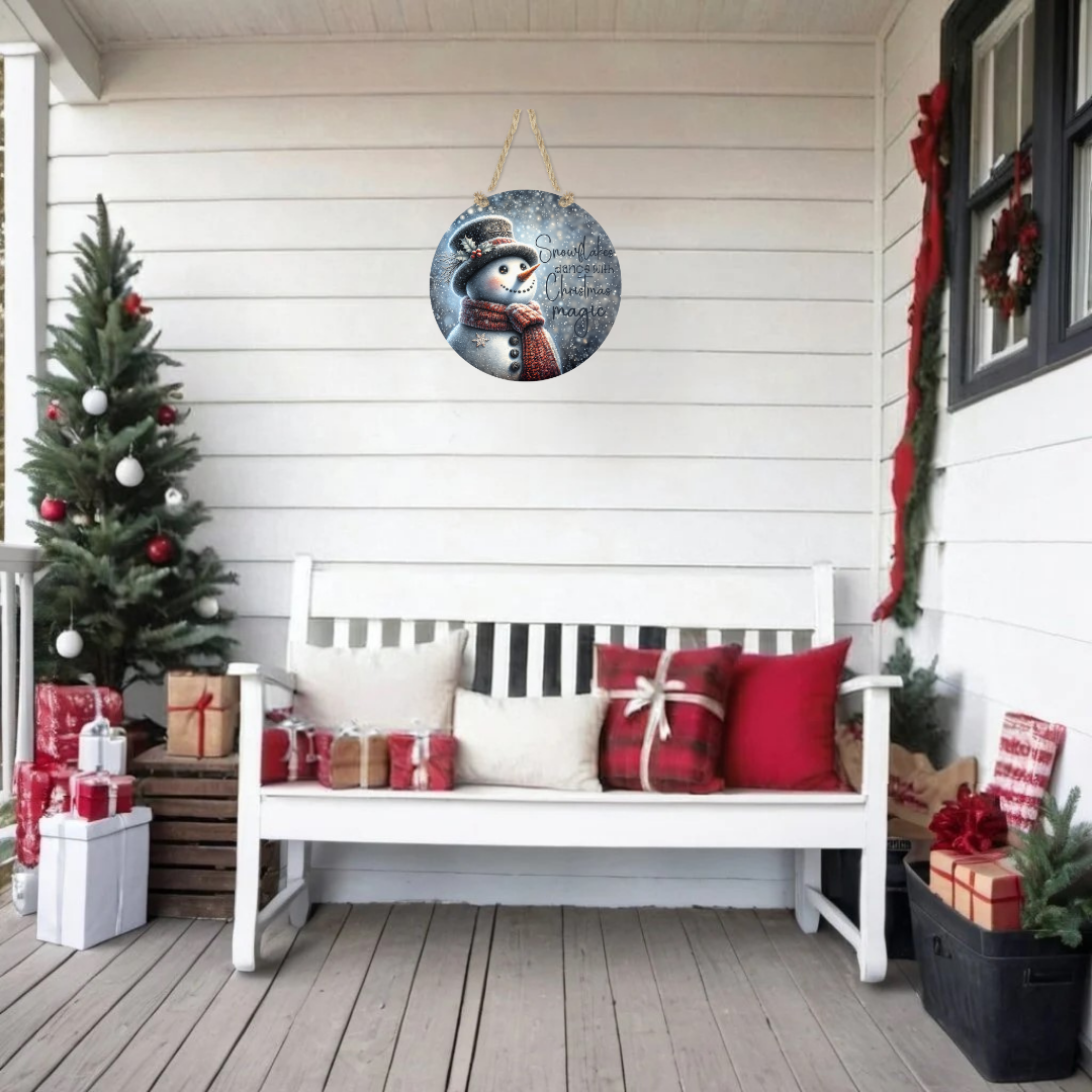 Snowman Magic Of Christmas Round Hanging Door Sign - Door