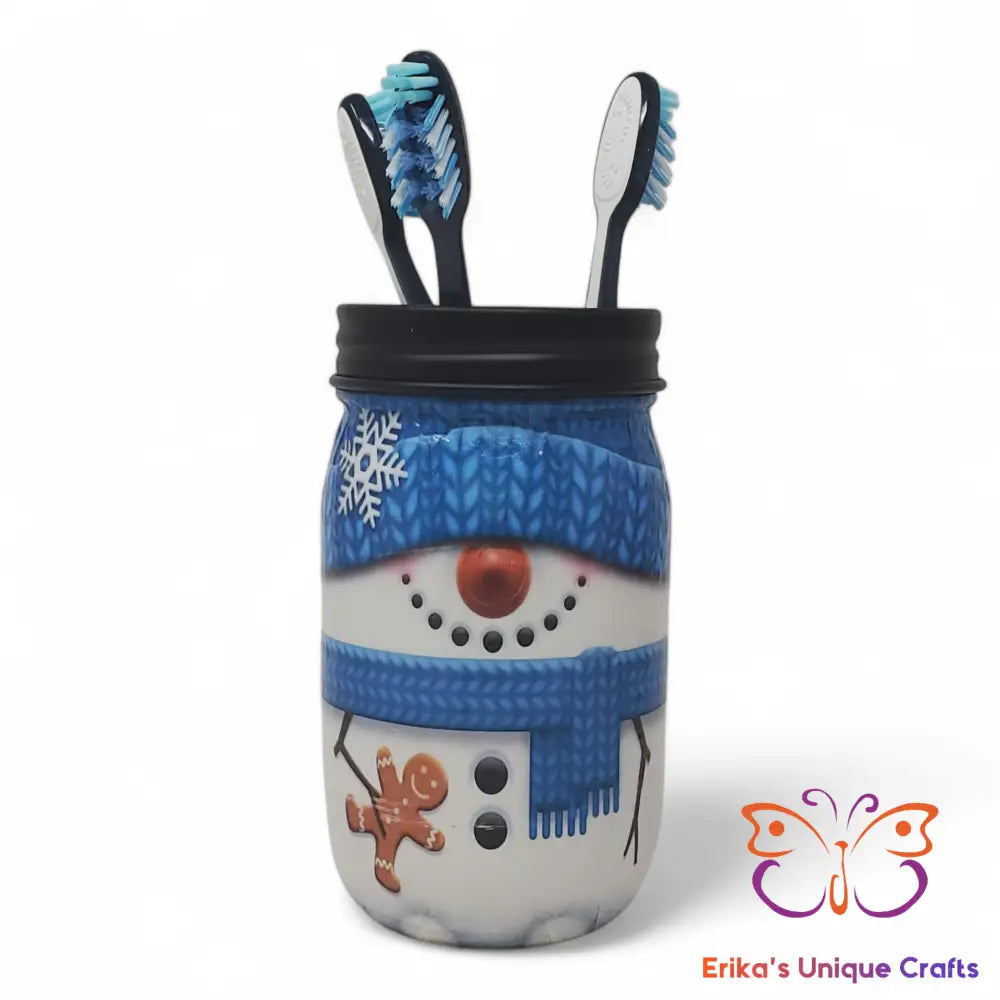 Snowman Mason Jar Toothbrush Holder Mason Jar
