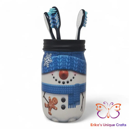 Snowman Mason Jar Toothbrush Holder Mason Jar