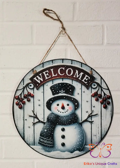 Snowman Round Hanging Door Sign Door Sign
