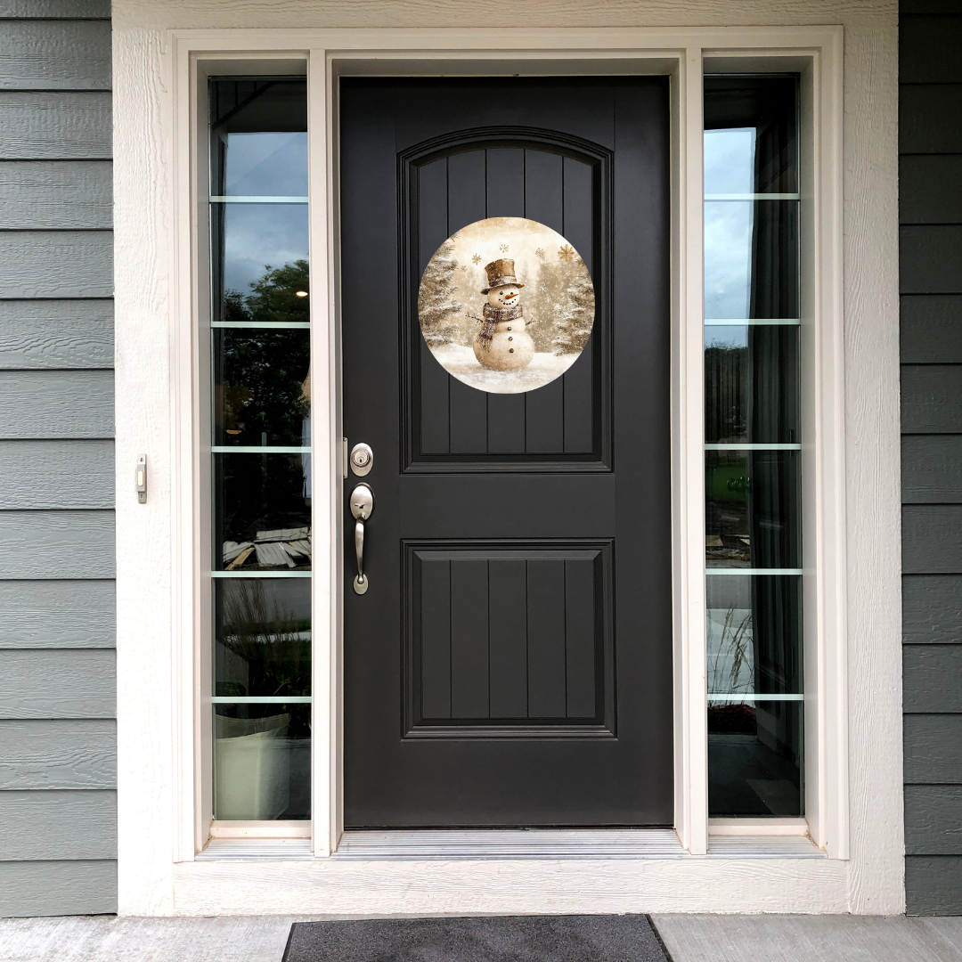 Snowman Winter Landscape Round Hanging Door Sign - Door Sign