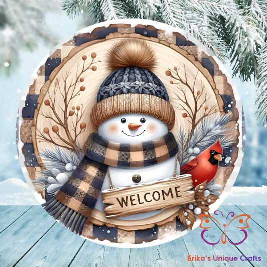 Snowman Winter Welcome Round Hanging Door Sign Door Sign