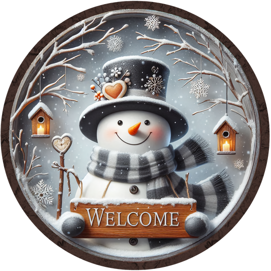 Welcome Snowman Round Hanging Door Sign