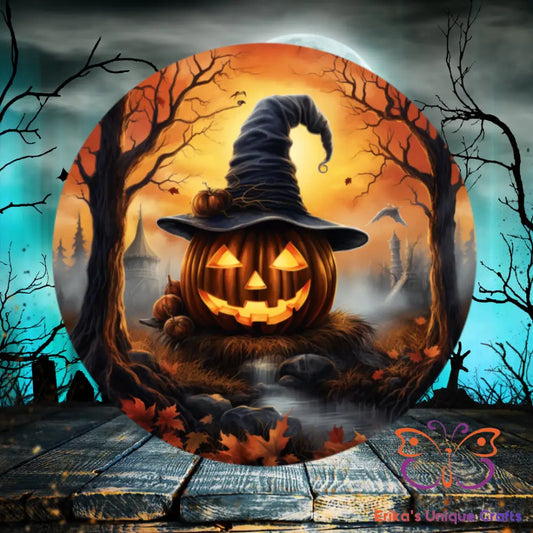 Spooky Jack O Lantern Round Hanging Door Sign Door Sign