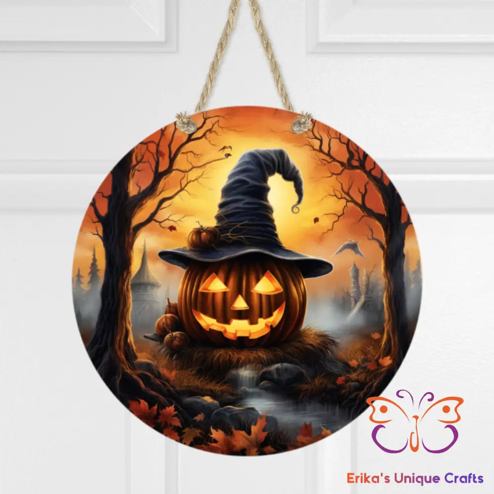 Spooky Jack O Lantern Round Hanging Door Sign Door Sign