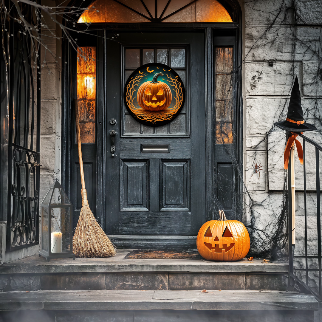 Spooky Jack O Lantern Metal Door Sign