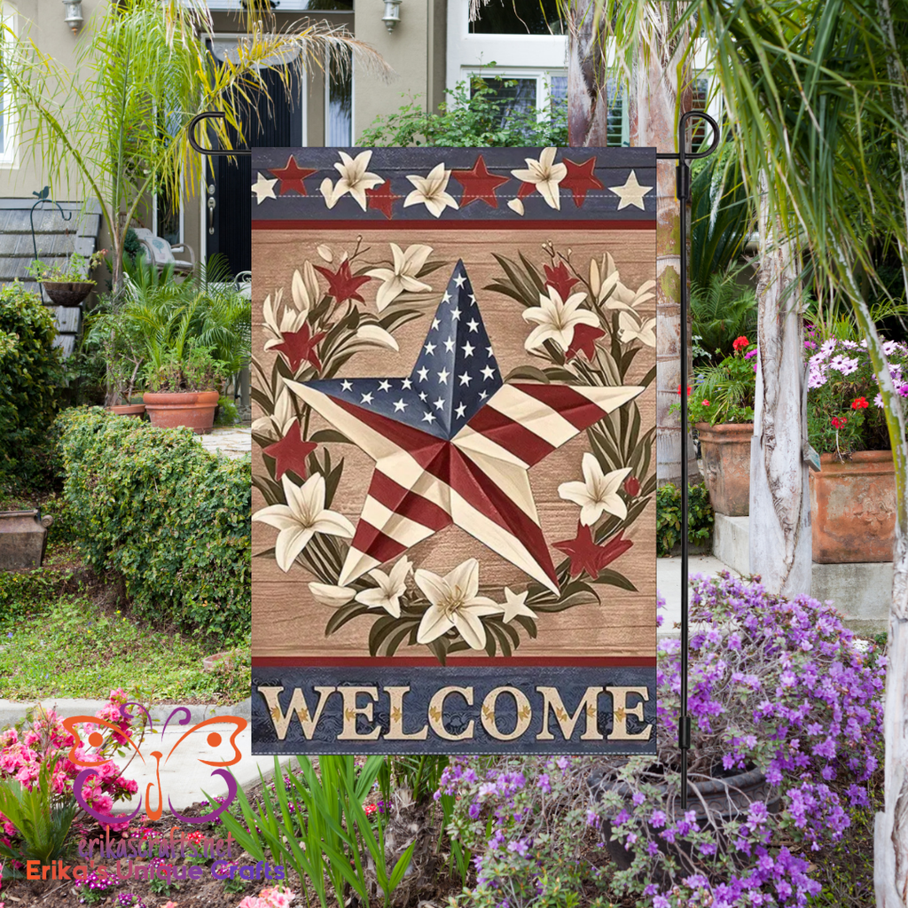 Star Stripes & Lilies Garden Flag - Garden Flag