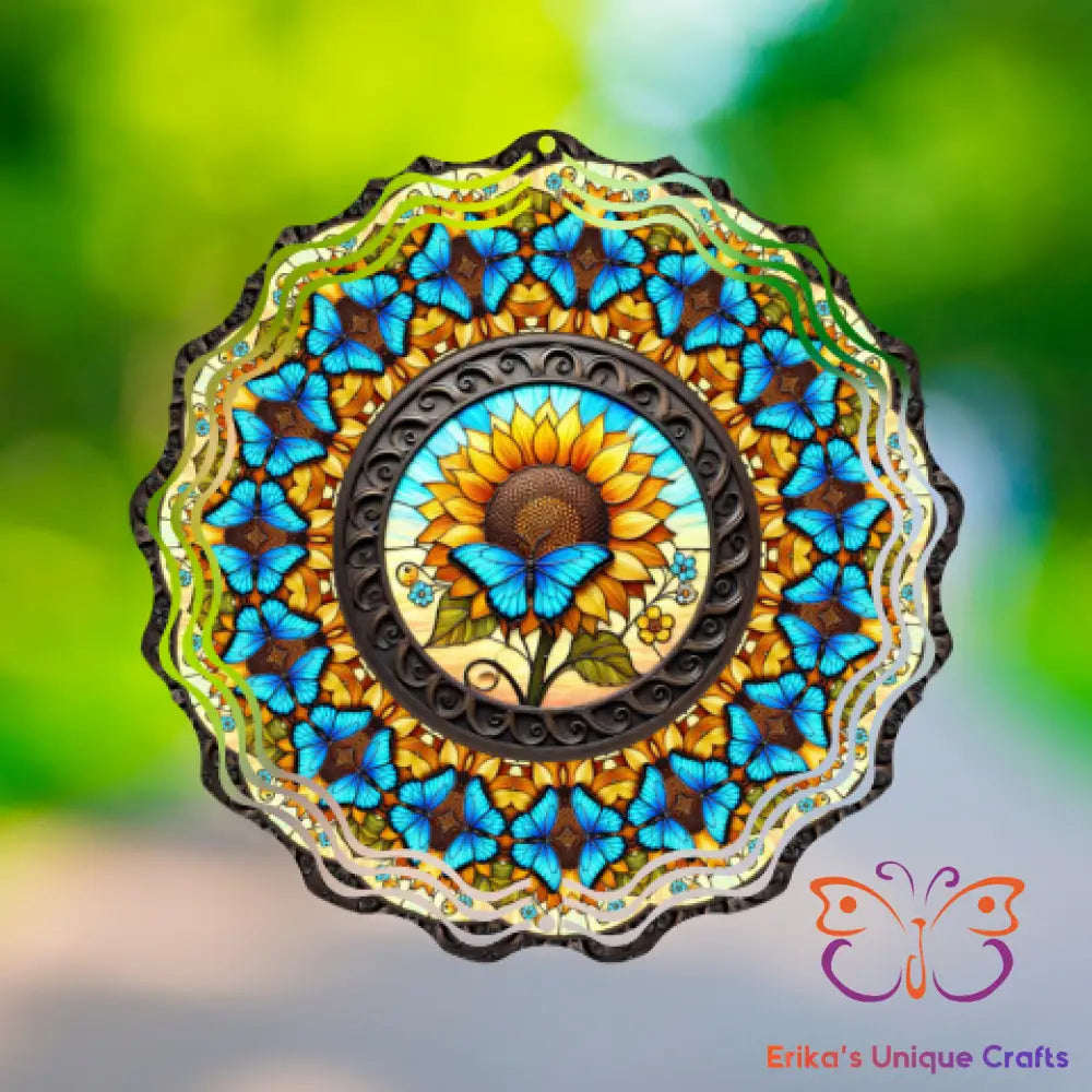 Stained Glass Butterfly and Sunflower Wind Spinner Wind Spinner